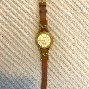 Fossil Watch- cognac full grain leather with gold accent